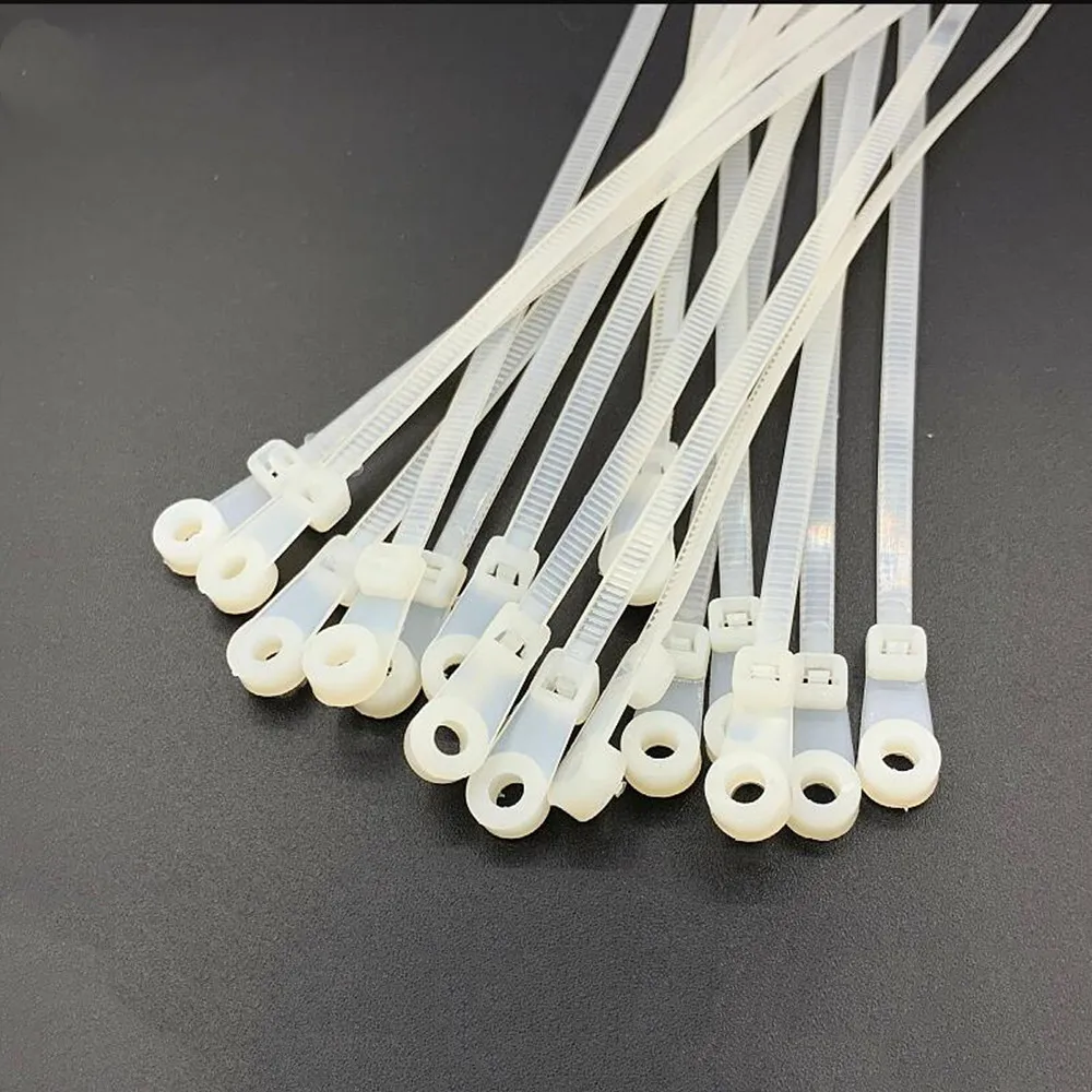 

500PCS/1LOT 3*100mm 4*150MM 4*200mm White self-locking Nylon Cable Ties with round hole Fixed