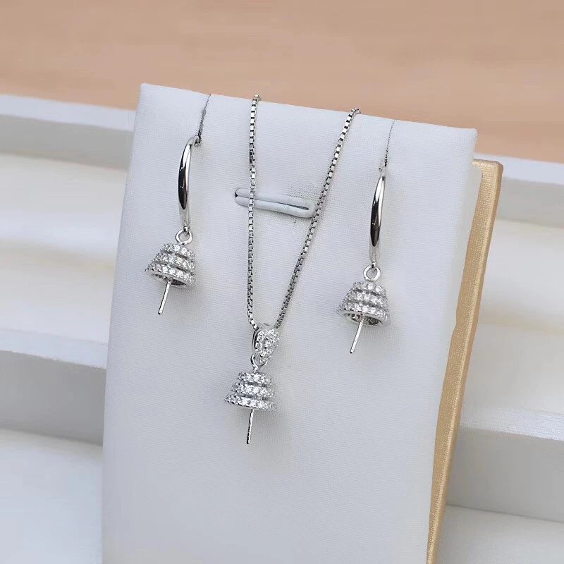 

925 Sterling Silver Pendant Earrings Set Mounts Findings Mountings Jewelry Set Parts Fittings Women's Accessories for Pearls