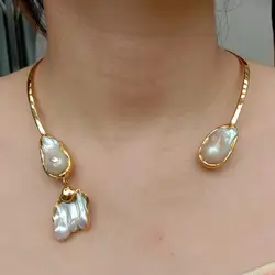 White Keshi Pearl 18 K Yellow Gold Plated Choker Necklace