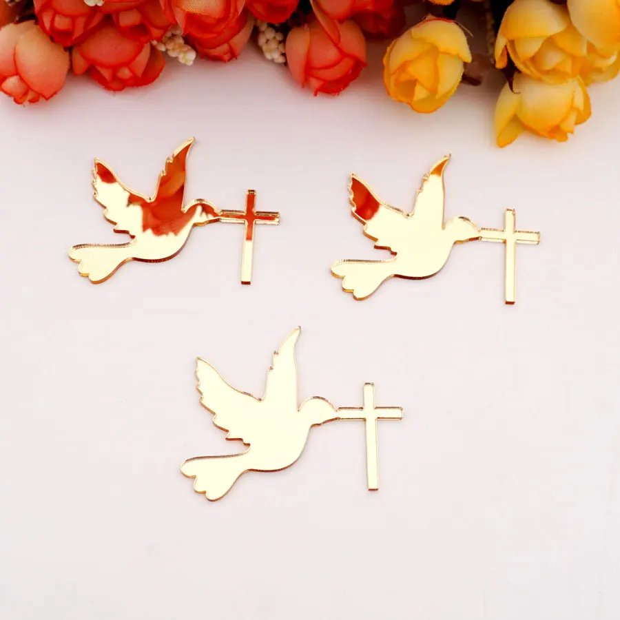 30 Pcs/Lot Peace Dove DIY Acrylic Mirror Laser Cutting Wedding Baptism First Communion Party Favors Handcrafts Home Decor