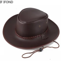 Chapeau de Cowboy Western en Faux Cuir pour Homme, Casquette Vintage de Jazz, de Haute Qualité, Automne et Hiver, 2021