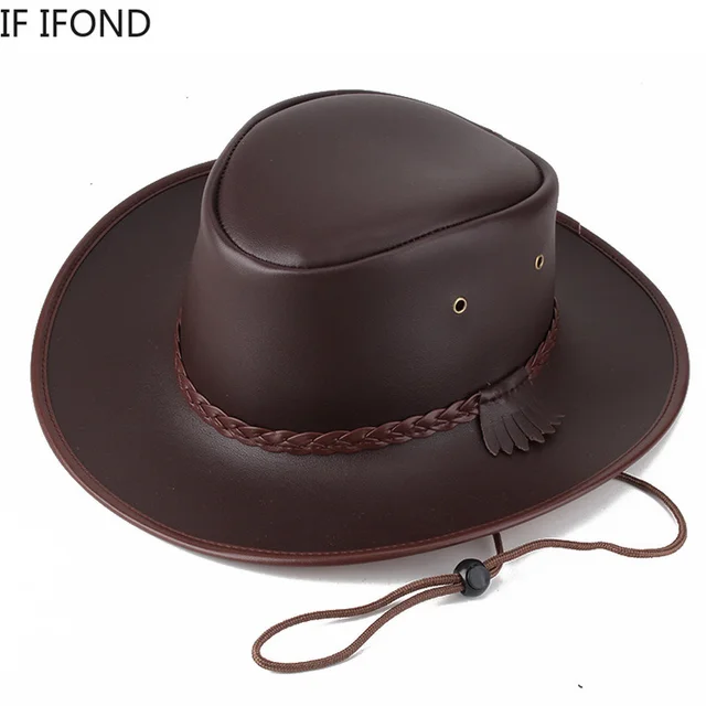 Wysokiej jakości mężczyzna zachodni kapelusz kowbojski 2021 Faux Leather Gentleman Jazz czapka Vintage jesień zima Sombrero Hombre czapki