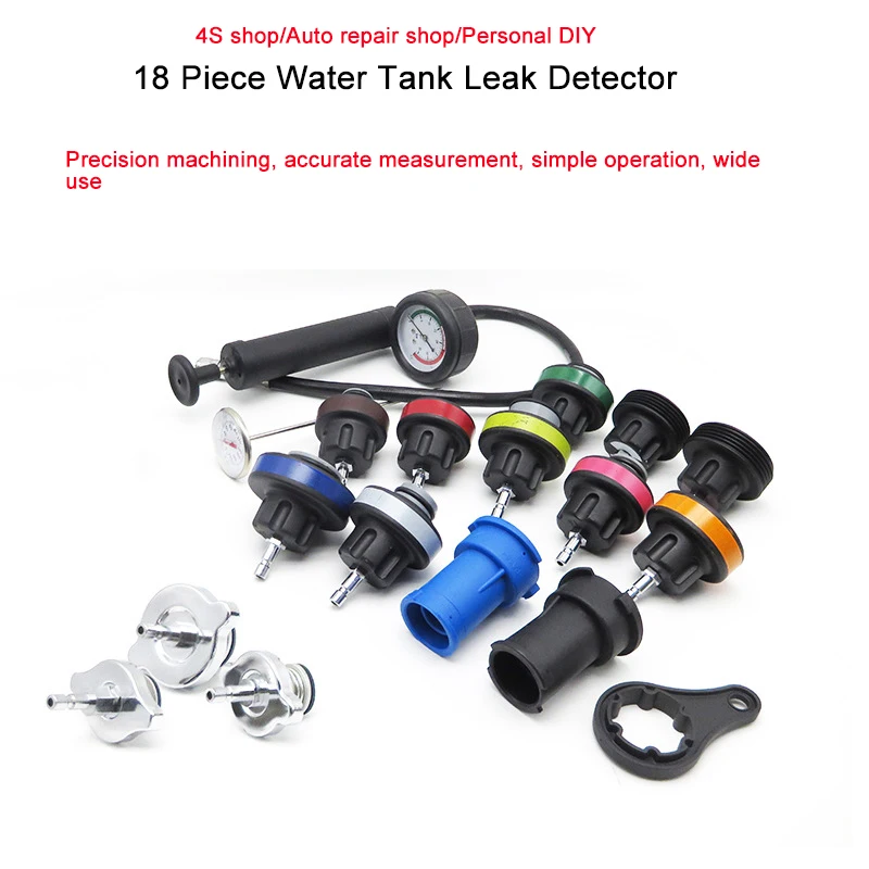 Universal Car Water Tank Leak Detector, Ferramentas portáteis Auto Repair, Bomba com Kit Manômetro, Radiador Testing Instrument, 18Pcs