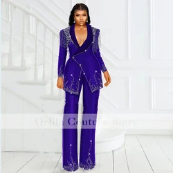 Robe De Soirée De Mariage Women Pants Suit Long Sleeves Beads Morning Dinner Party Wear Custom Jacket Pants