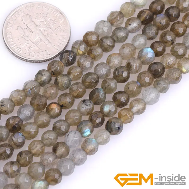 Natural Stone Blue Rainbow Flash Labradorite Faceted Round Bead For Jewelry Making Strand 15inch DIY Bracelet Beads 4mm 6mm