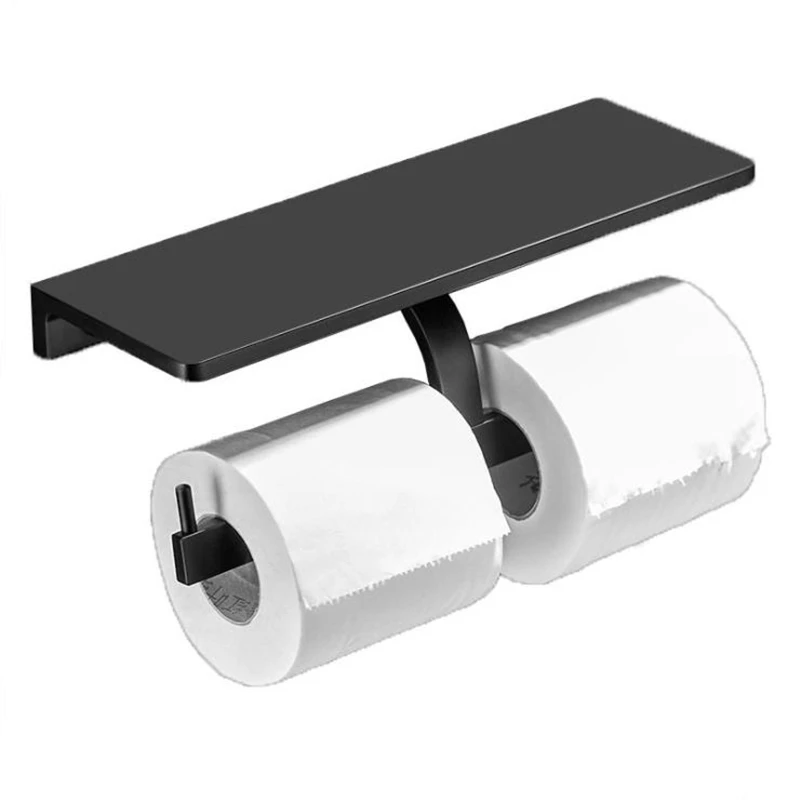 High Quality  Black Toilet Paper Holder Wall Mounted Double Roll Bathroom Accessories