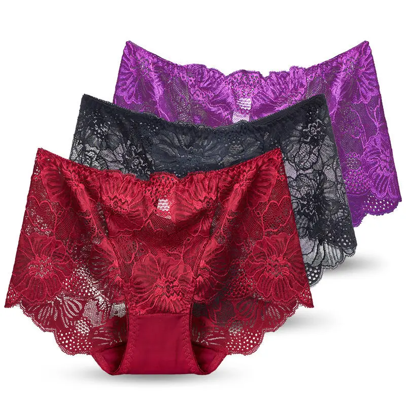 Women Underwear Sexy Lingerie Lace Panties Floral Hollow Out Underpants Ladies Transparent Intimates Briefs Big Size L XL 2XL