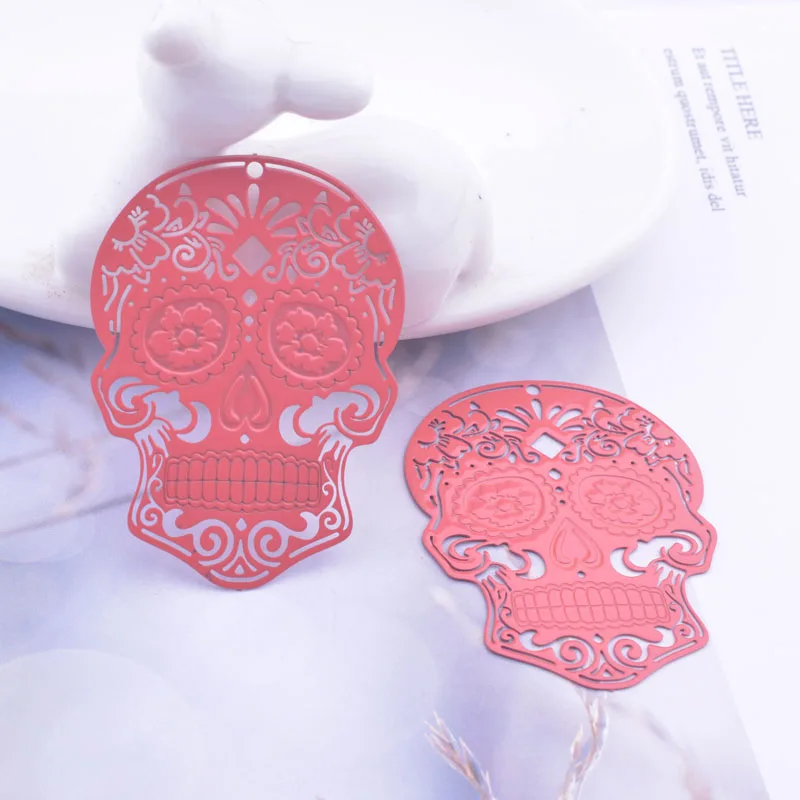 30 Stück AB6070 34*46mm Große Totenkopf-Anhänger Rosa-Korallen-Charm Schmuckzubehör für Ohrringe Halloween-Schmuckherstellung – Detail 5