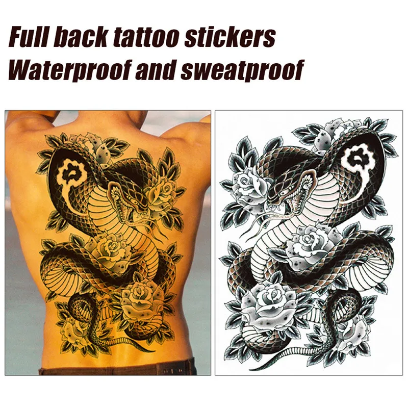 Wasserdichte, große, vollflächige Brust-Tattoos, große Tattoo-Aufkleber, Fisch, Wolf, Tiger, Drache, temporäre Flash-Tattoos, cool für Männer und Frauen – Detail 5