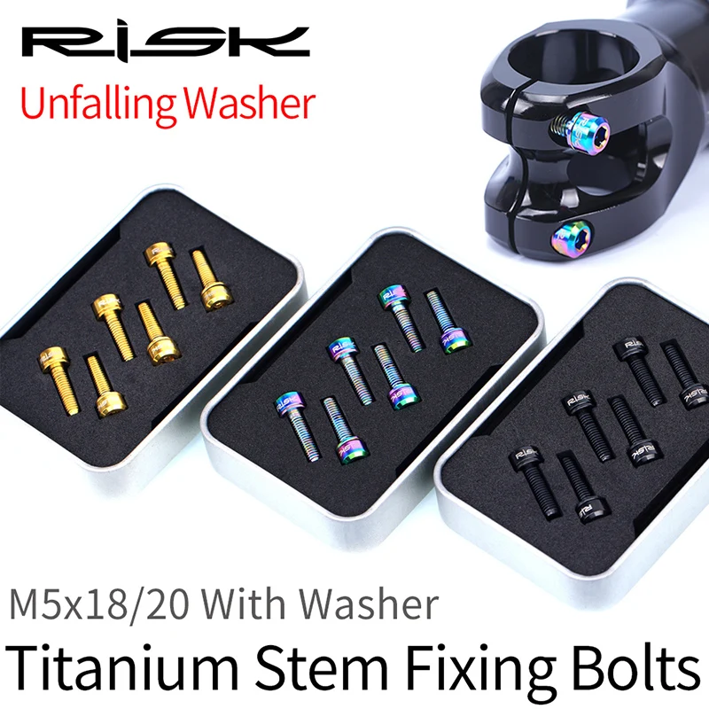 RISK Cycling Bolts with Gasket Gold Blac 6pcs M5*18 M5*20 Stem Fixing Bolts With Washer Titanium Alloy Fixed Screw for Bike Stem