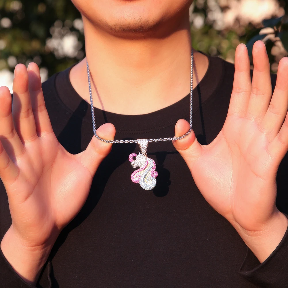 THE BLING KING Unicorn Pendant Necklace Hip Hop Full Iced Out Cubic Zirconia gold plated CZ Stone