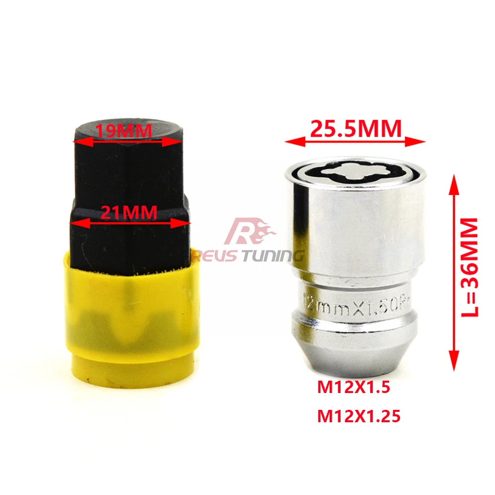 36mm M12x1.5 M12x1.25 Security Anti Theft Steel Special Key Car Locking Wheel Lug Nuts Lock Nut