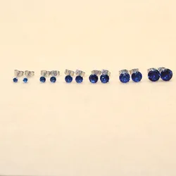 Brief 3 AAA Zircon Stud Earrings Round Royal Blue Crystal Jewelry With Stainless Steel Earring For Unisex Anti Allergy