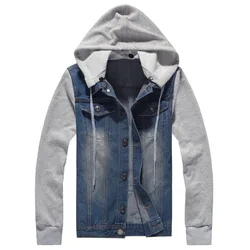 Casual Slim Mens Denim Jacket Plus Size Bomber Hooded Jacket Men High Quality Cowboy Men's Fashion Jean Jacket Chaqueta Hombre