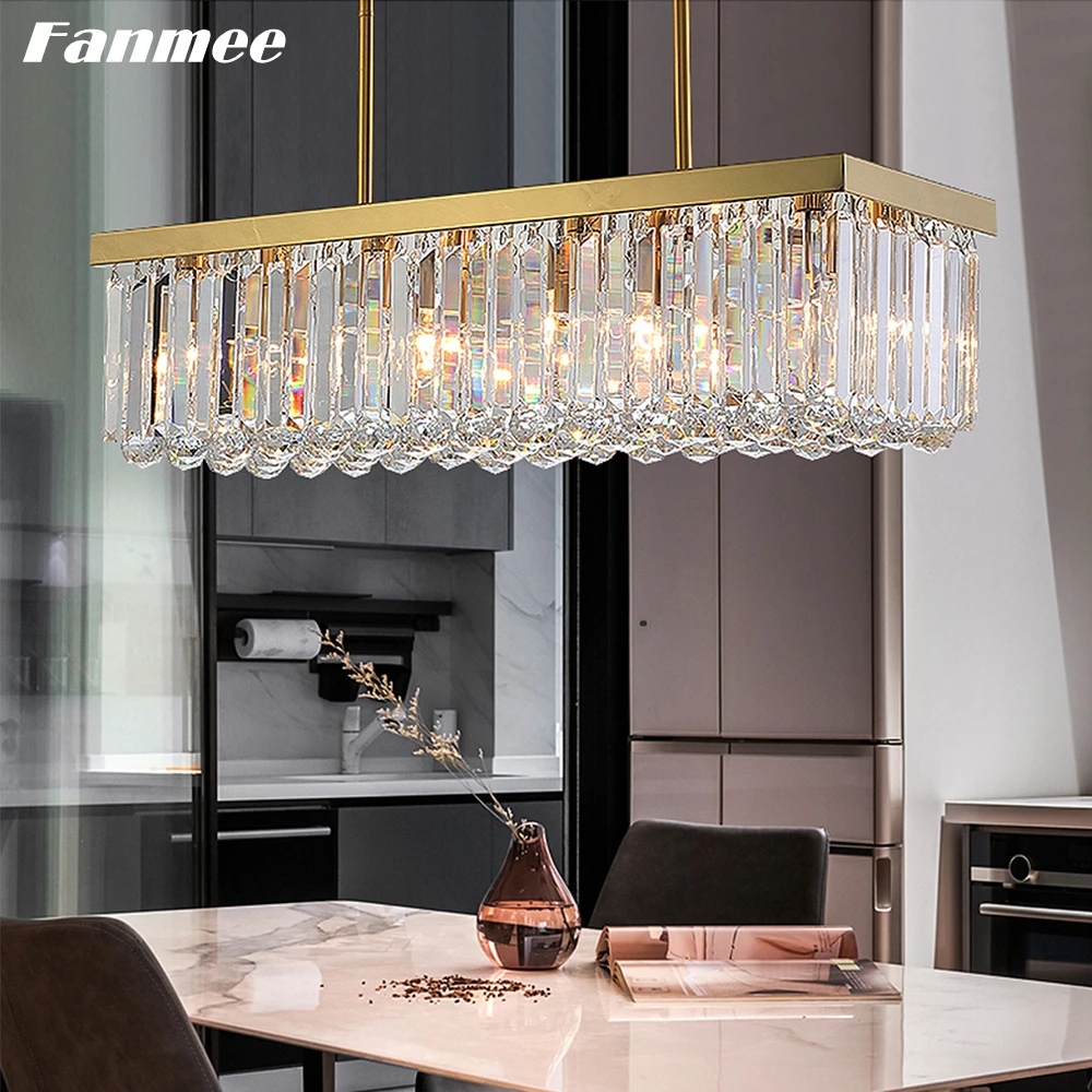 Luxury Gold Ceiling Chandelier LED Modern Rectangular Crystal Chandelier Dining Room Indoor Lighting Fixture Home Decor Lamp