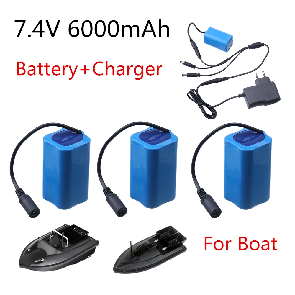 7.4V 6000Mah 배터리 3To1 라인 충전기, T188 T888 2011-5 V007 C18 H18 등 원격 제어 RC 낚시 미끼 보트 부품