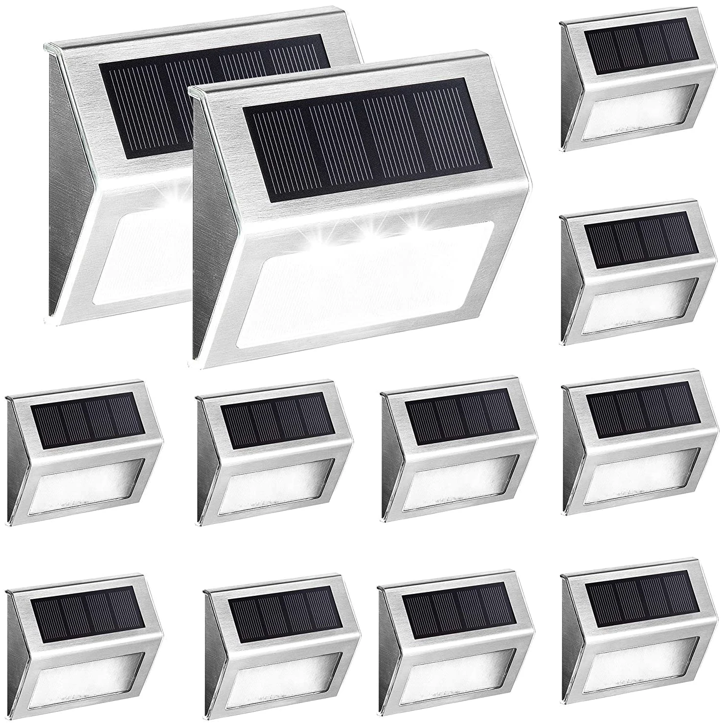 2/4/6/8/10pcs 3Led Solar Lamp Stainless Outdoor Waterproof Wall Light Garden Landscape Path Stair Steps Deck Balcony Fence Light