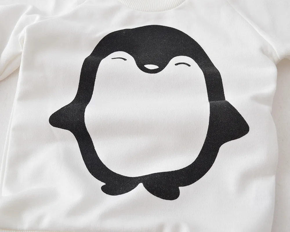 clothes for newborns Baby clothes set 2021 Spring and Autumn Cartoon Penguin T-shirt + Pants + Headband Penguin baby boy set