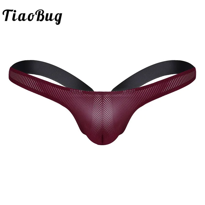 TiaoBug Men Swimsuit Bikini G-string Thong Swimwear Stretchy Sexy Underwear Mesh Swimming Jockstraps See Through Male Panties