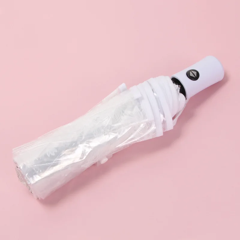 Fashion Thicken PVC Three Folding Transparent Automatic Clear Flower Printing Women Men Rain Umbrellas Girls Gifts Dropship