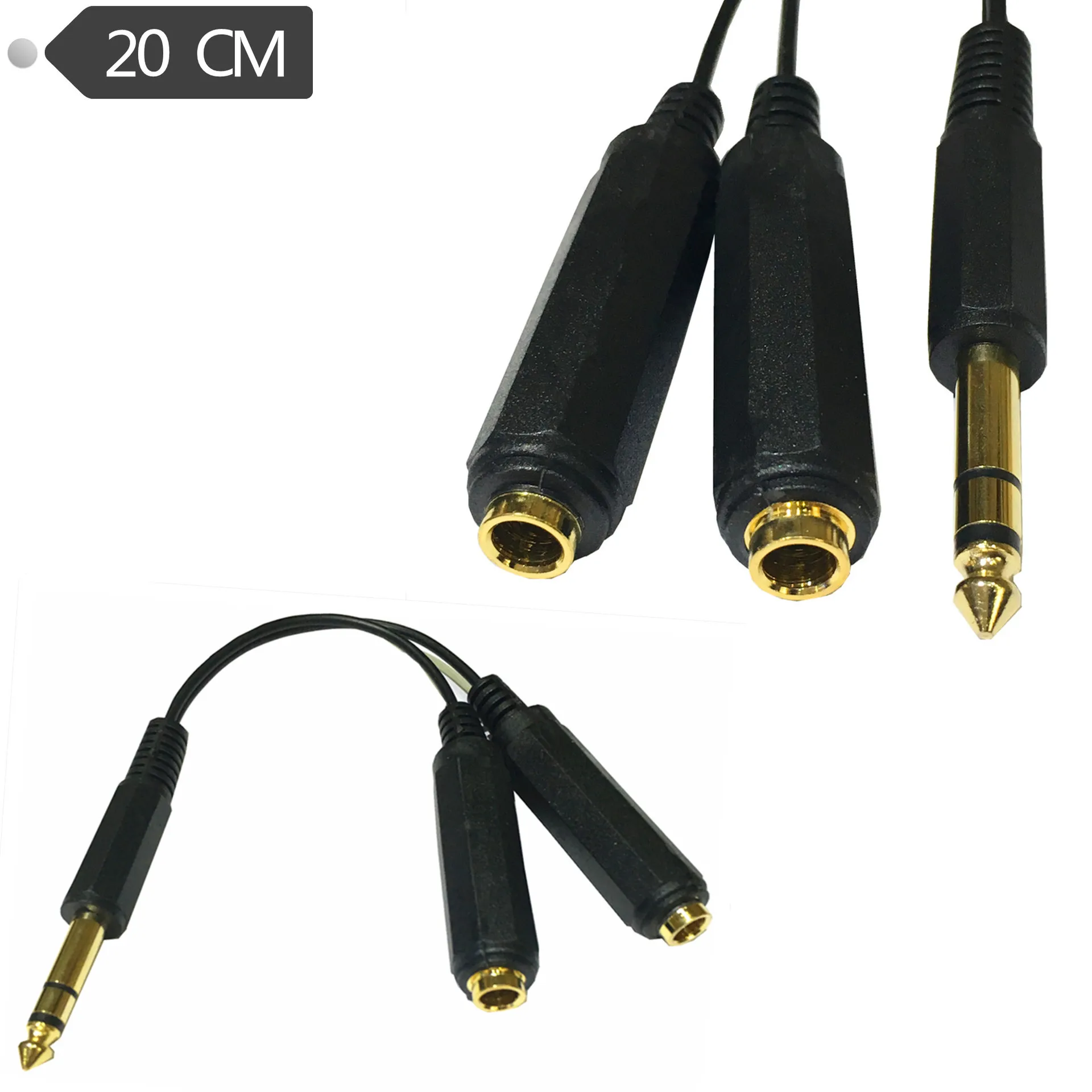 

6.35mm Male Jack to 2 x 1/4" Female Plug Stereo Audio Adapter Speaker Cable Cord 0.2m