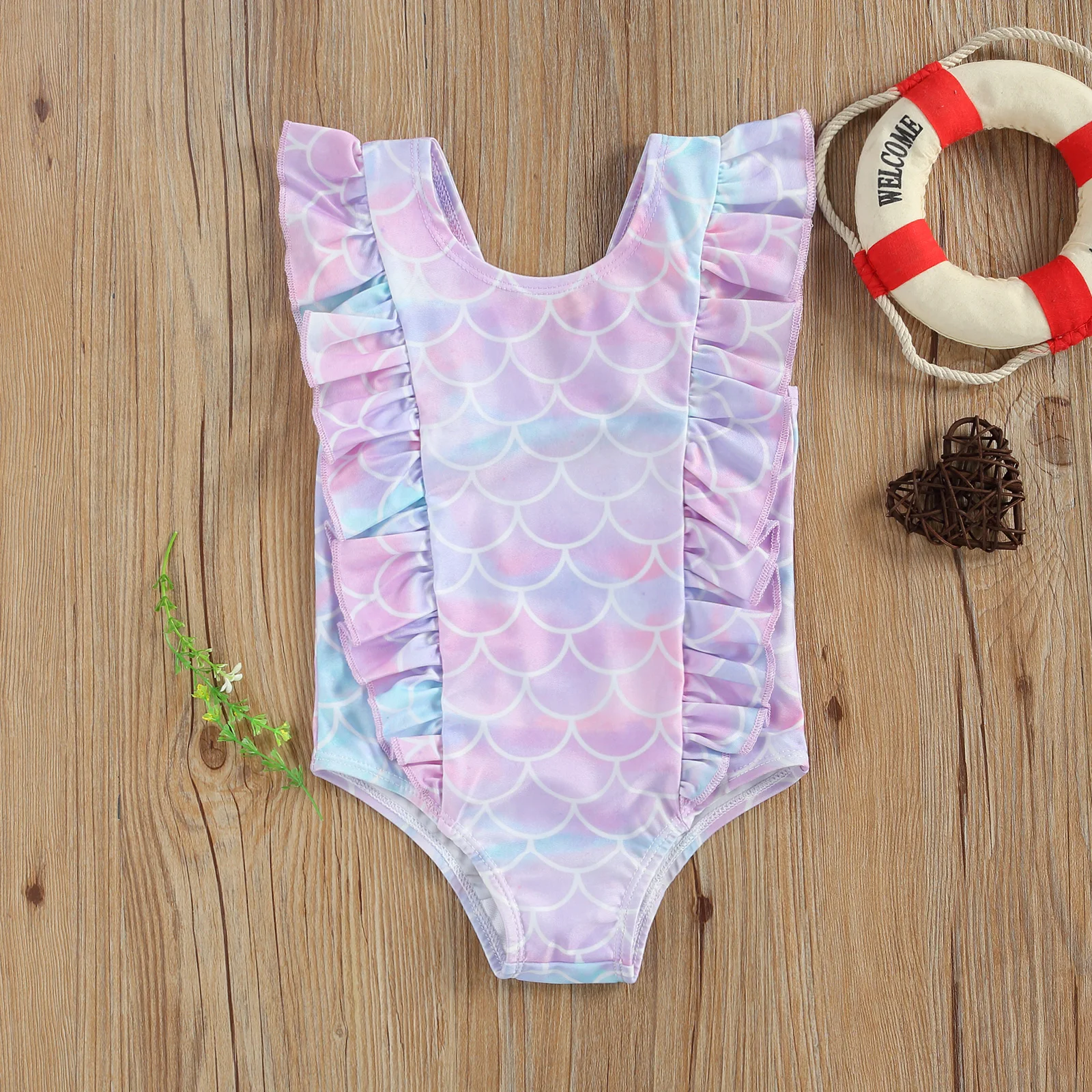Bañador de verano para niñas pequeñas, traje de Bikini con estampado de frutas, traje de baño con volantes