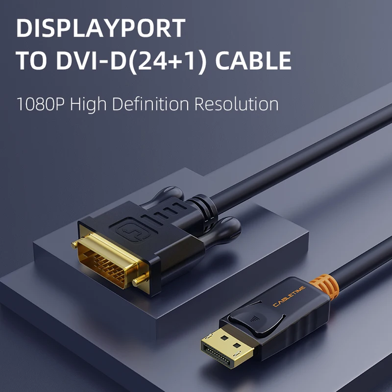 CABLETIME Port wyświetlacza do DVI M/M czarny DisplayPort DP do DVI Adapter połączenia z 1080P 3D dla projektor do komputera HDTV C074