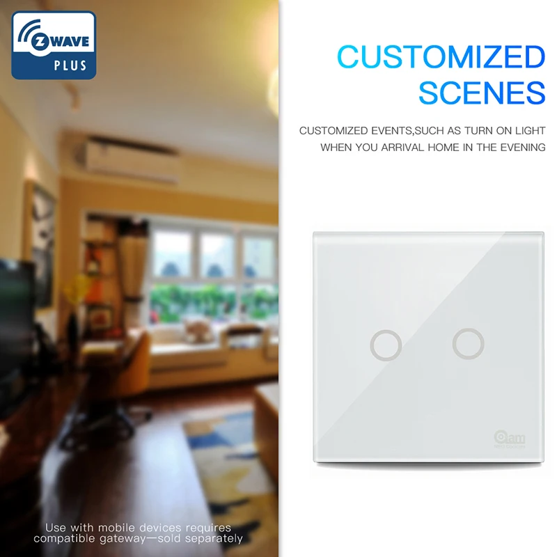 4pcs/lot Z-wave Plus EU Wall Light Switch 2CH Home Automation Z Wave Wireless Smart Remote Control Touch-Sensitive Light Switch