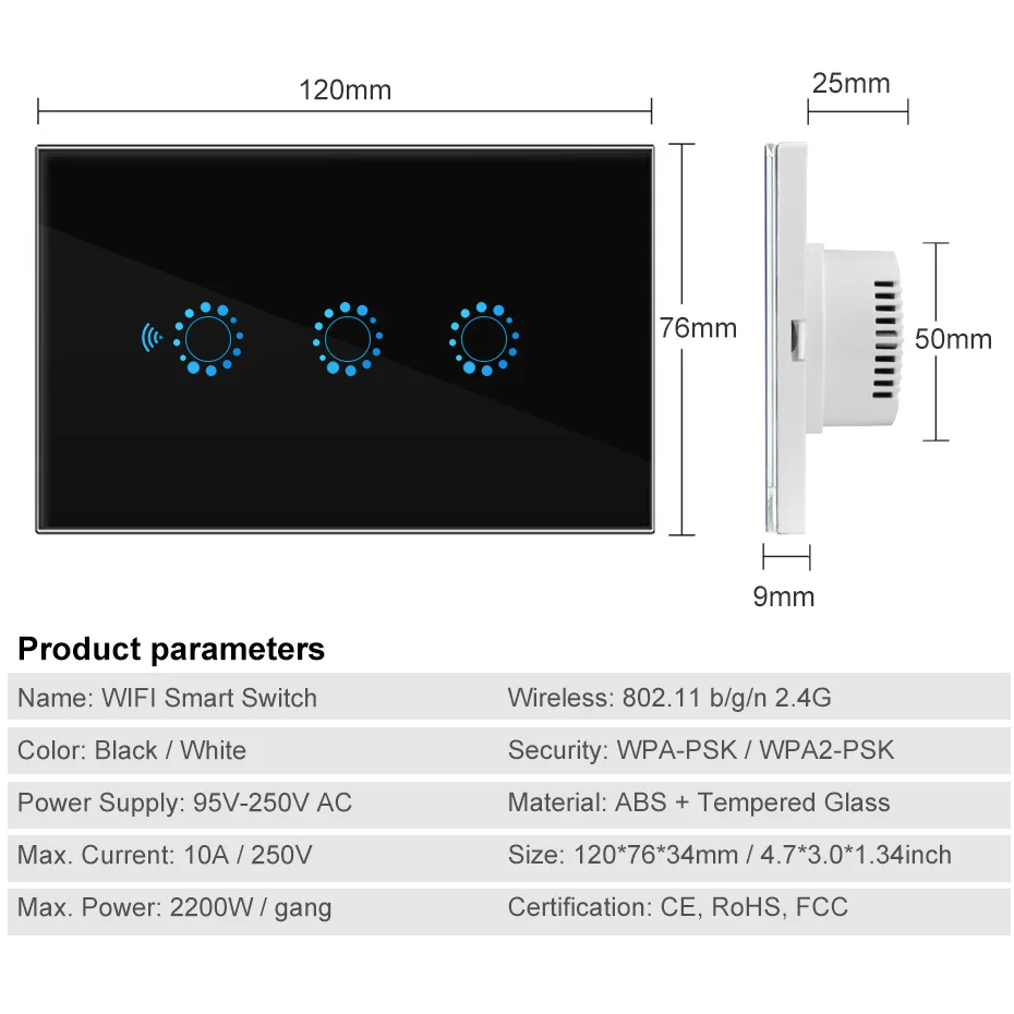 ONS standaard Smart Touch Schakelaar Gehard Glas Panel WiFi Muur Touch Switch Ewelink Draadloze Contorl Ondersteuning Google Home Alexa