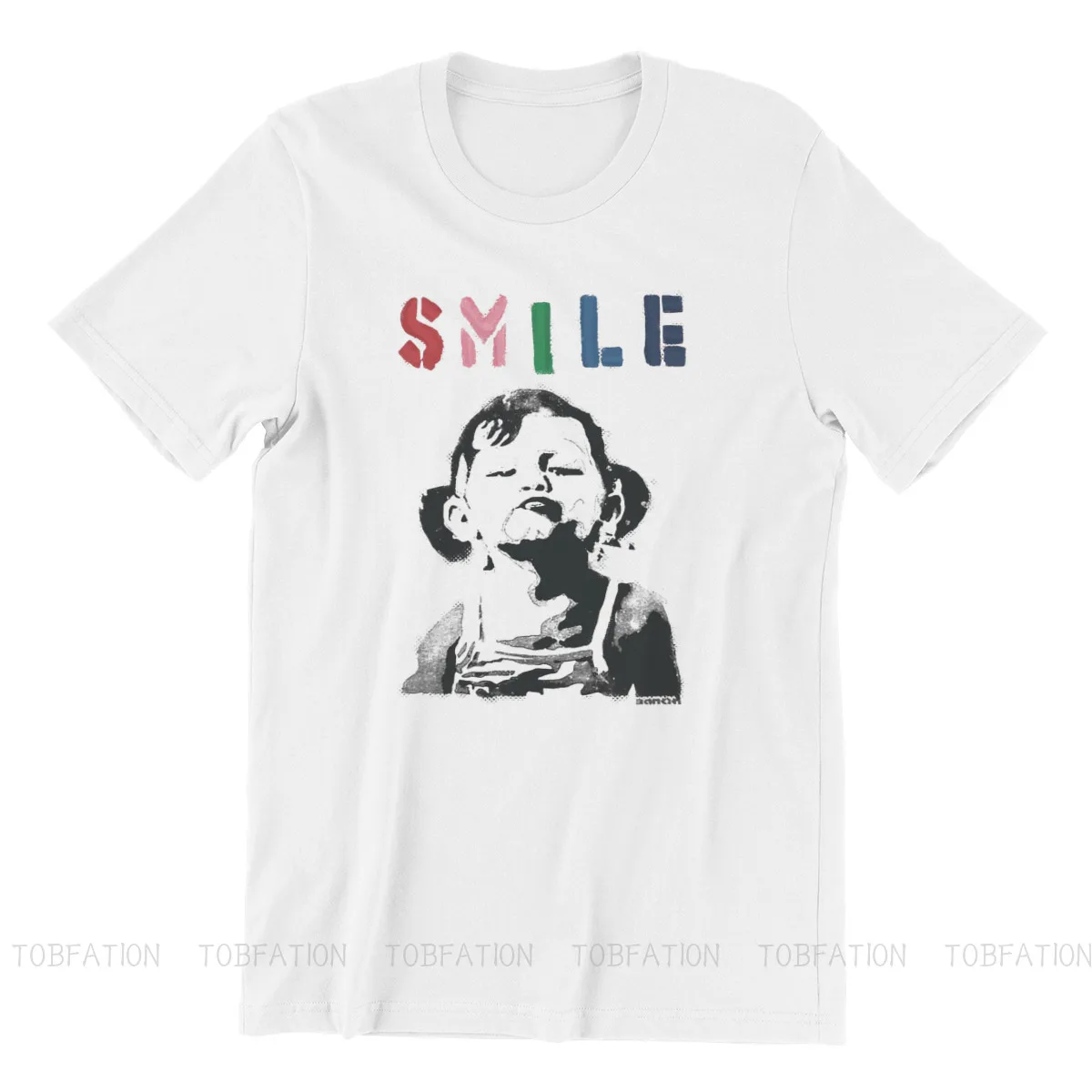 SMILE With Girl Banksy Graffiti Wall Art Tshirt Top Cotton  Anime Clothes Ofertas Streetwear Harajuku Men T shirt