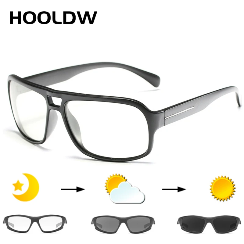 

HOOLDW Men Photochromic Sunglasses Polarized Chameleon Glasses Male Day Night Driving Goggle Sun glasses Change Color Eyewear