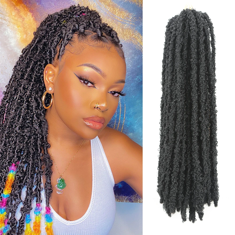 

Наращивание волос Natifah, кудрявые плетеные волосы, вязаные крючком волосы, синтетические, в форме бабочки, локоны, афро, мягкие, кудрявые, 20 дюймов, 70 г, Предварительно скрученные