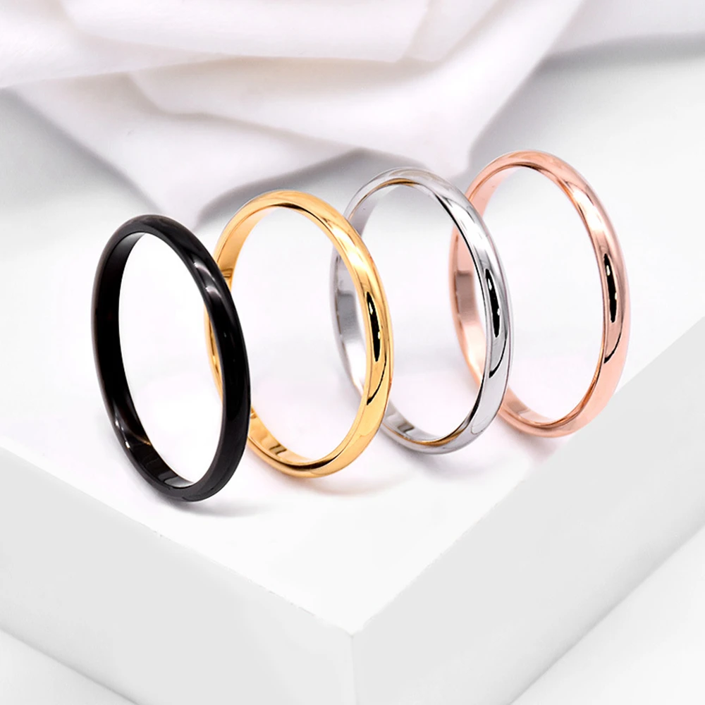 Wedding Rings for Women Titanium Steel Black Gold-color Korean Kid Jewelry Men Simple Fashion Classic Tail Single Ring Gift 2mm