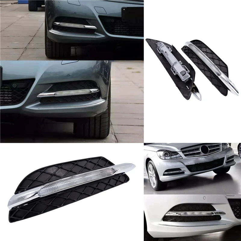 JIUWAN LED DRL White Daytime Running Light Amber Turn Signal Light Fog Lamps for Mercedes-Benz C-Class W204 2011 2012 2013