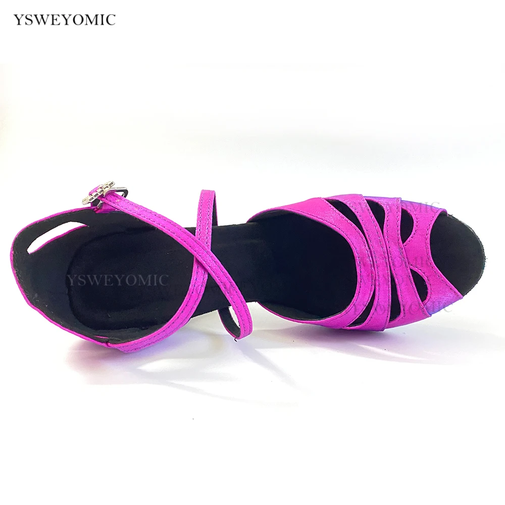 YSWEYOMIC Salsa Latin Dance Shoes Small Open Toe Purple Cationic Chameleon Flash Satin Women Salsa Bachata Party Dance Shoes