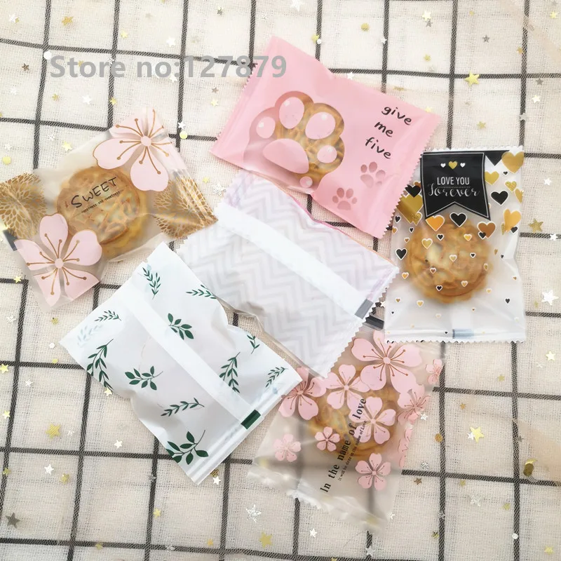 Hot Seal Bag Frosted Plastic Cake Biscuit Dessert Candy Packaging Bags Flower Cute Cat Opp Bags Food Packing Party Favors