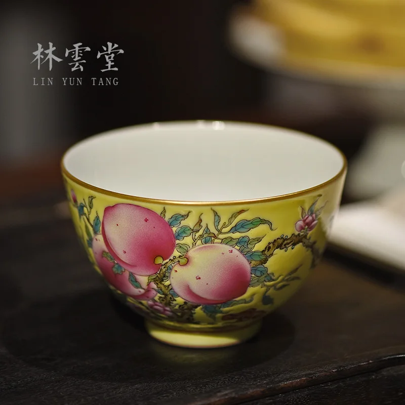 Yuntang hand-painted pastel yellow peach to master cup jingdezhen jingdezhen ceramic tea set manually kung fu tea cups