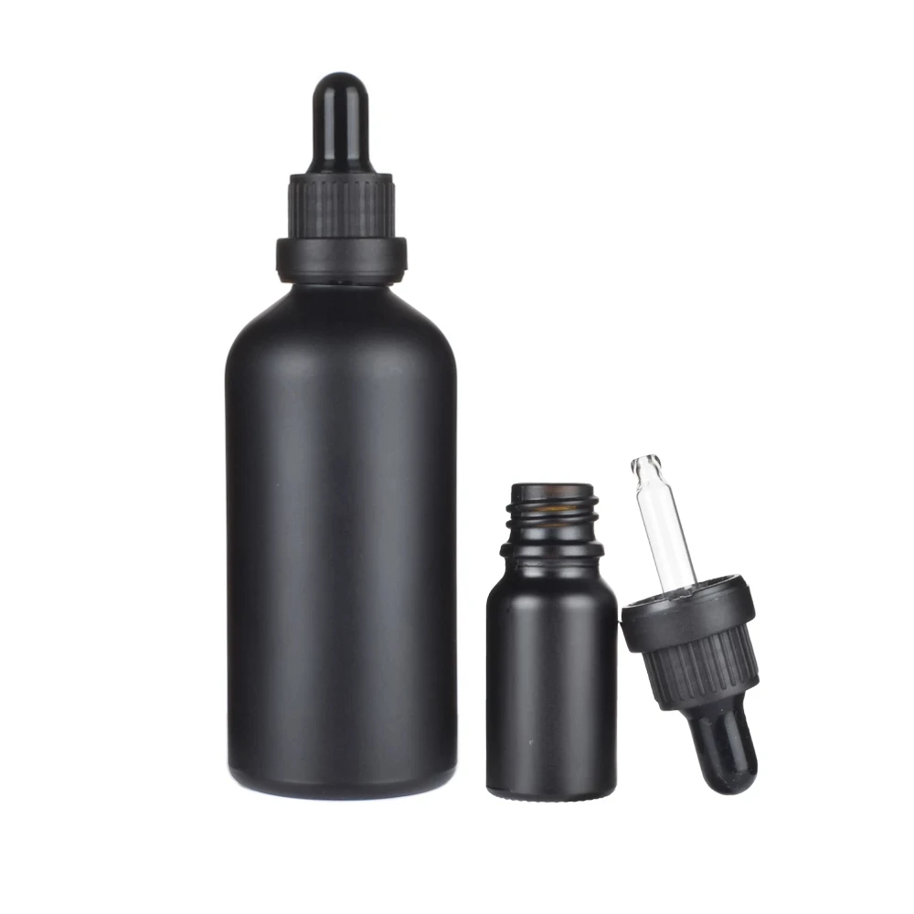 

100ml 50ml 30ml 20ml 10ml frost Black glass bottle with pipette dropper 1 oz dropper glass essential oil liquid bottle 10pcs