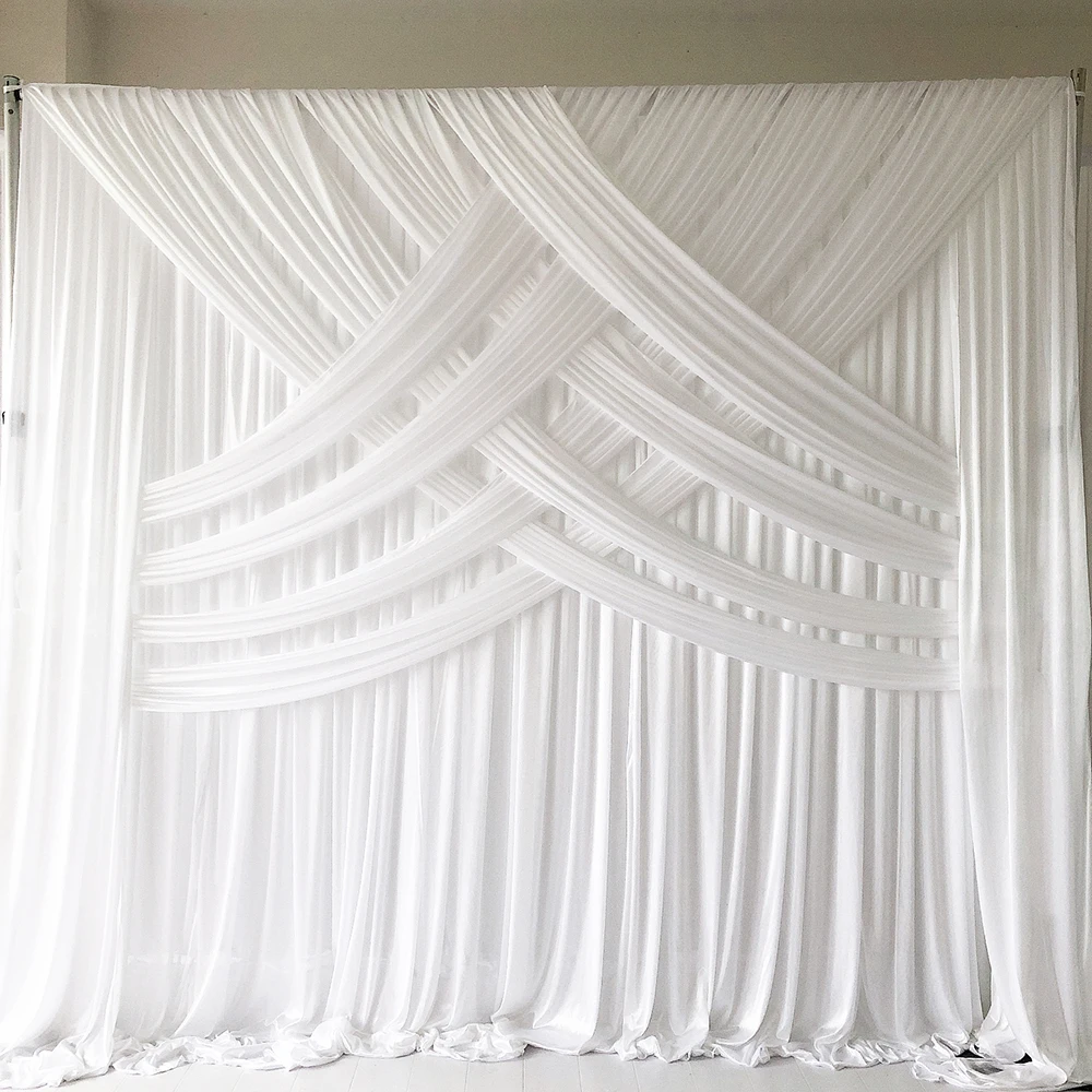 March New Arrival 3m H x3m W  1 Piece   Hot Sale  White Cross Drapes Ice Silk  Curtain  Wedding Backdrop