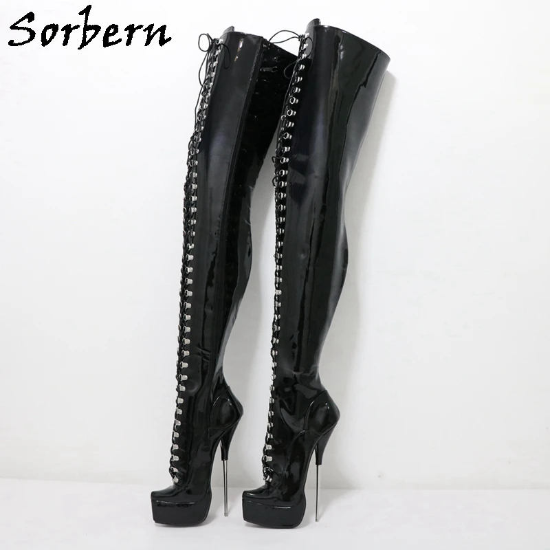 Sorbern Custom 21Cm Metal Ballet Boots Crotch Thigh High Fetish Shoes Platform Drag Queen Crossdresser Bdsm Custom Leg Width