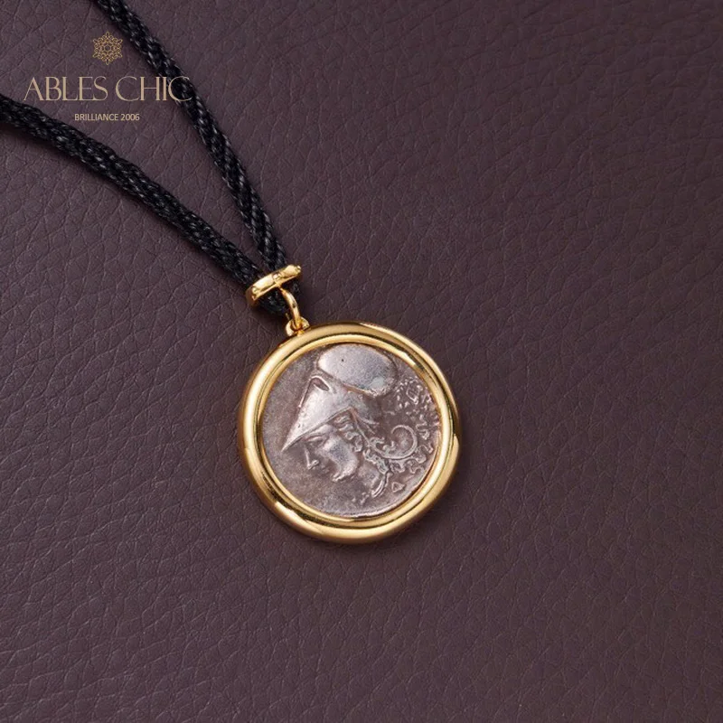 Ables Chic 925 Solid Silver Antique Roman Coin Double Side Pendant Ancient Sculpture Necklace C11N3S25761