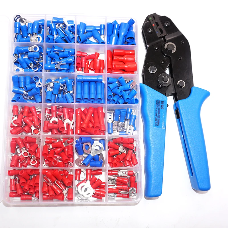 380PCS Spade Terminals Insulated Cable Connector Electrical Wire Assorted Crimp Butt Ring Fork Set Ring Lugs SN-02C plier