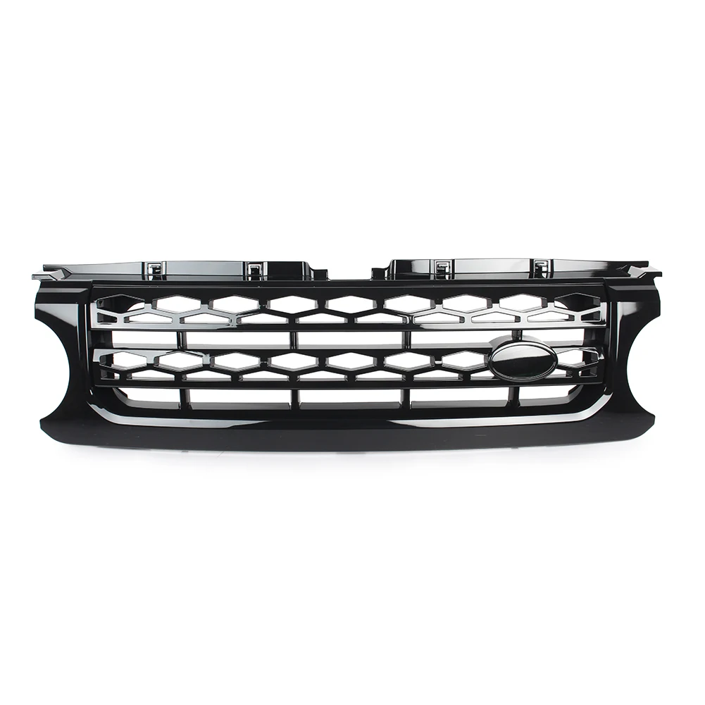 Glossy Black Car Racing Grill Front Mesh Grille Moulding ABS For Land Rover Discovery 4 LR4 2010 2011 2012 2013 L319 w/ Emblem