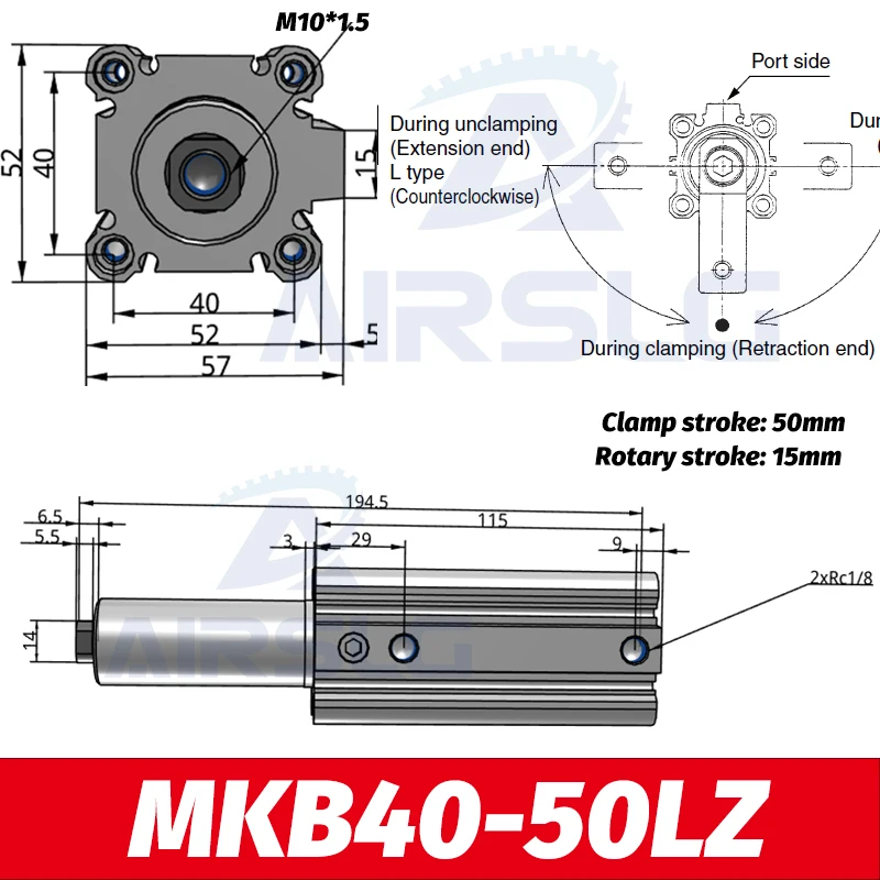 MKA Rotary Csőbilincs cylindre Rotációs gép Molyhosság clamping cylindre MKA40-20LZ MKA40-30RZ MKA50-10LZ MKA50-10RZ MKA50-20LNZ MKA50-50RNZ