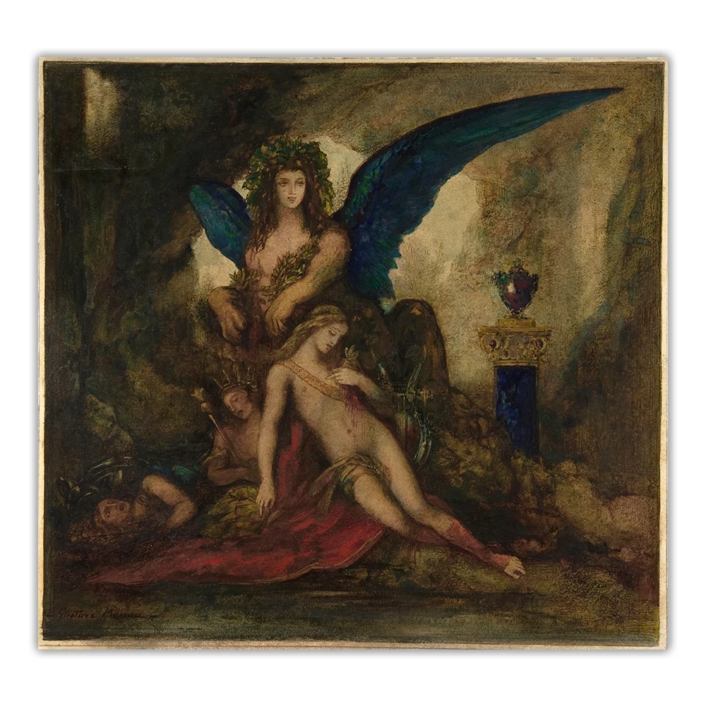 Sphinx in a Grotto (Poet, King and Warrior) by Gustave Moreau Canvas Oil Painting Aesthetic Picture Wall Decor Home Decoration