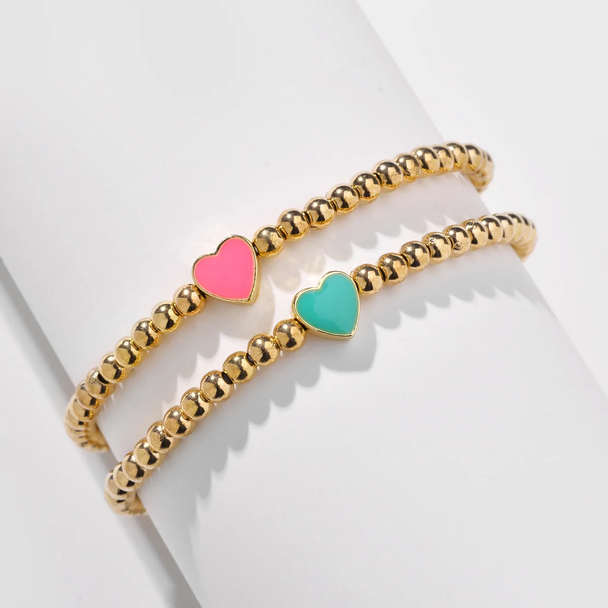 2 pcs CCB Beaded Enamel Heart Charm Bracelets for Women 2023 Trendy Designer Elastic Star Bangles Friendship Bracelets Wholesale