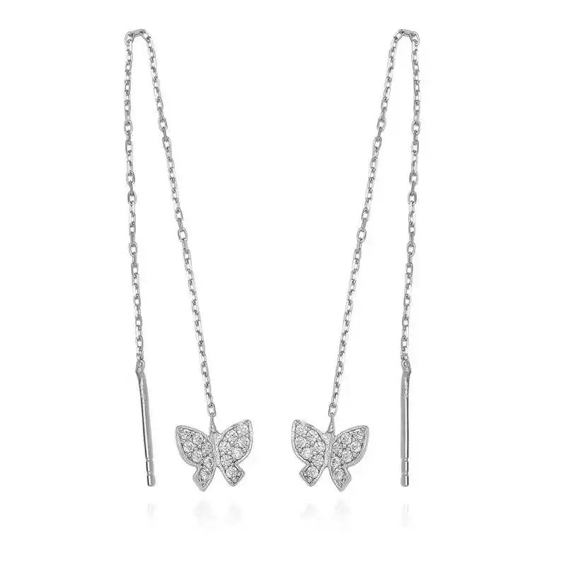 Silver Chain Butterfly Earrings