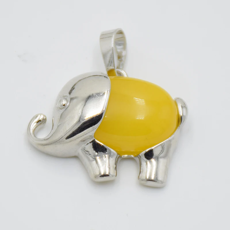 Fashion Silver Color Cute Animal Elephant Natural Stone Crystal Bead Pink Quartzs Tiger Eye Necklace Pendant for Women Men Charm