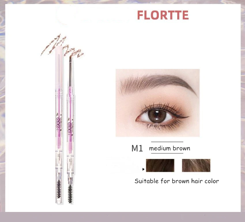 Flortte Mood Institute Fune Series Browpencil Double-head Superfine Eyebrow Enhancer Long-lasting Smudge-proof Women Eye Makeup