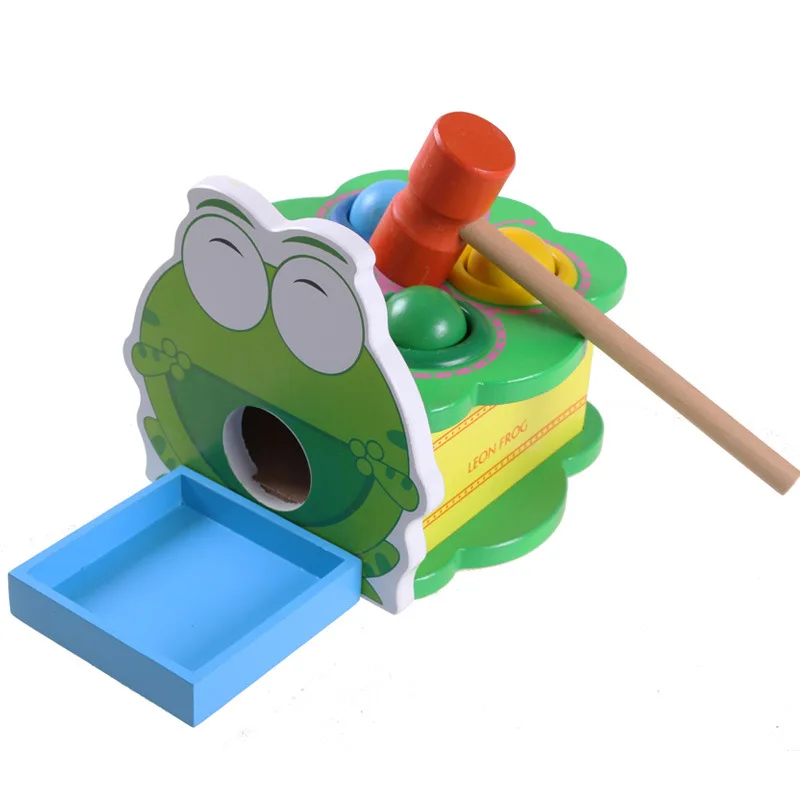 Wooden Toys Montessori Cartoon Frog Hand Knocking Ball Table Hammer Box Early Educational Toys For Children Kids Baby Present